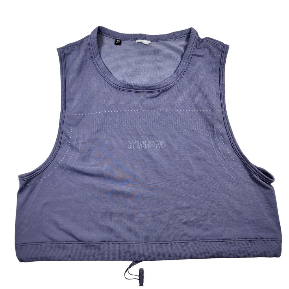 GYMSHARK Womens Cropped Crop Top Sleeveless Workout Shirt Purple Adjustable Hem